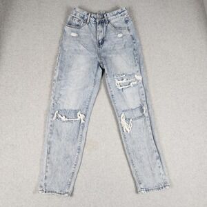 SHEIN Jeans Womens XS/2 Blue Denim Medium Wash High Rise Distressed Straight Leg